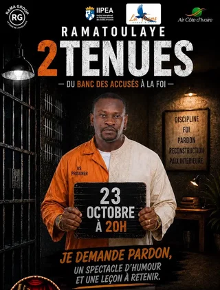 Affiche de Ramatoulaye dans 2 tenues : du banc des accusés à la foi
